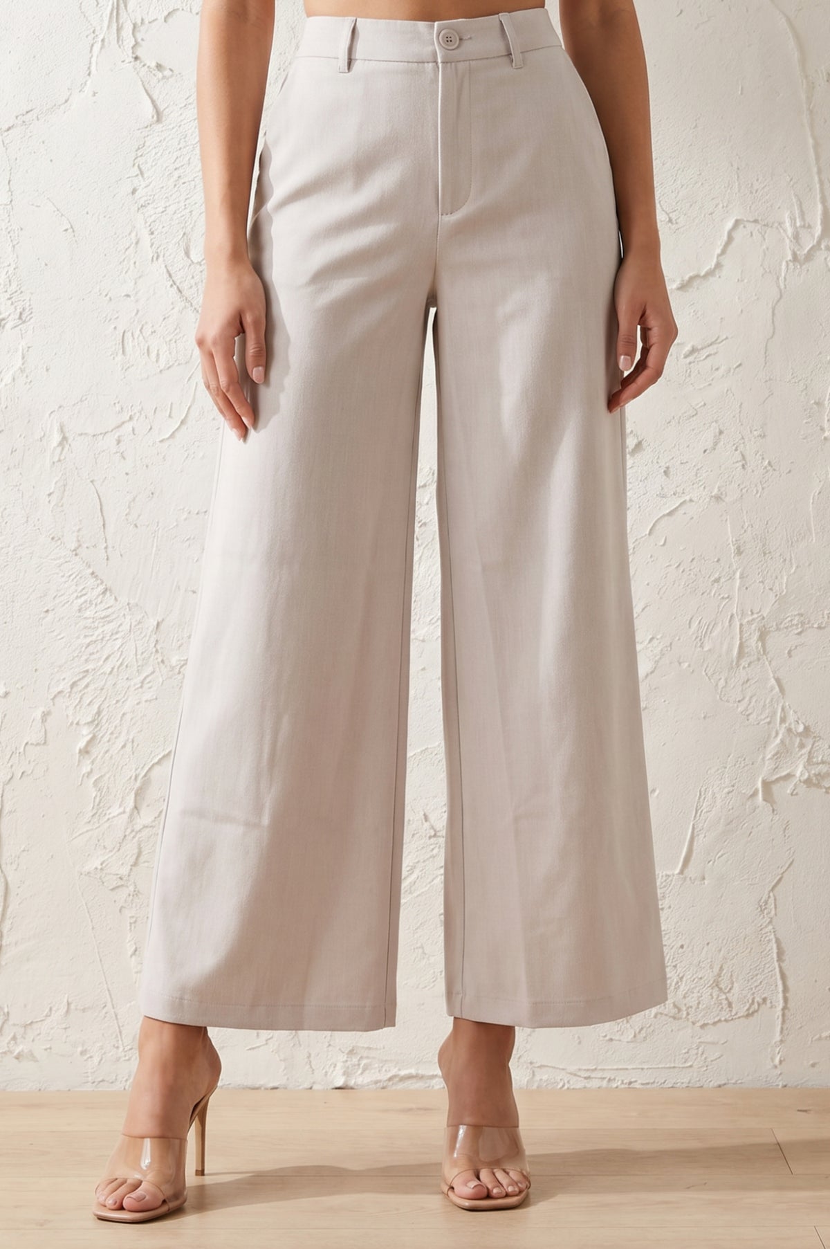Beige Solid Ankle Length High Rise Boss pant