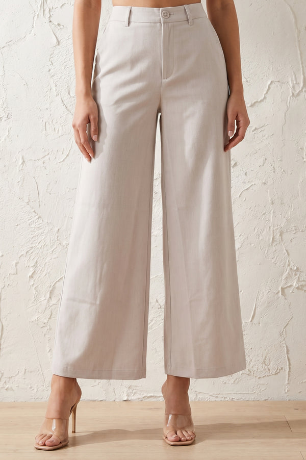Beige Solid Ankle Length High Rise Boss pant