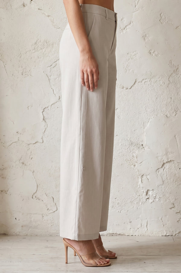 Beige Solid Ankle Length High Rise Boss pant