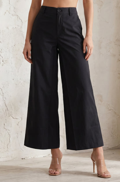 Black Solid Wide Leg Ankle Length Boss pant