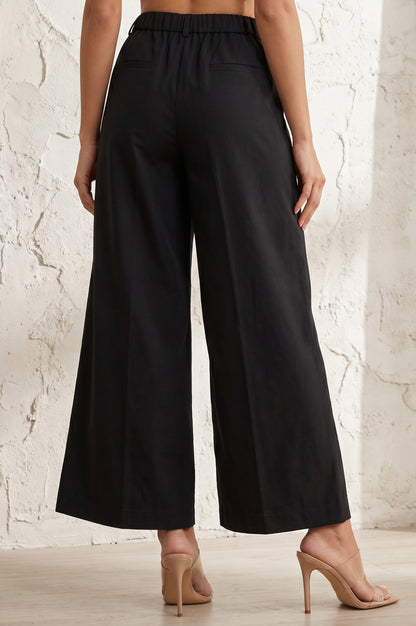 Black Solid Wide Leg Ankle Length Boss pant