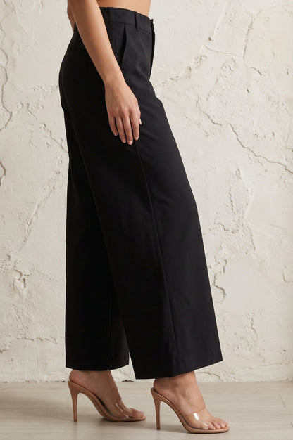 Black Solid Wide Leg Ankle Length Boss pant