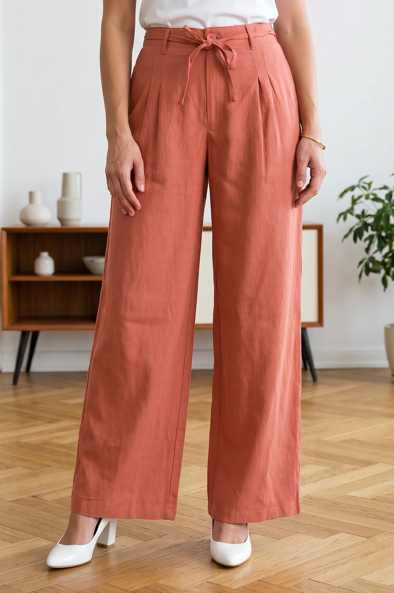 Rust High Rise Wide-Leg Ankle Length Pants