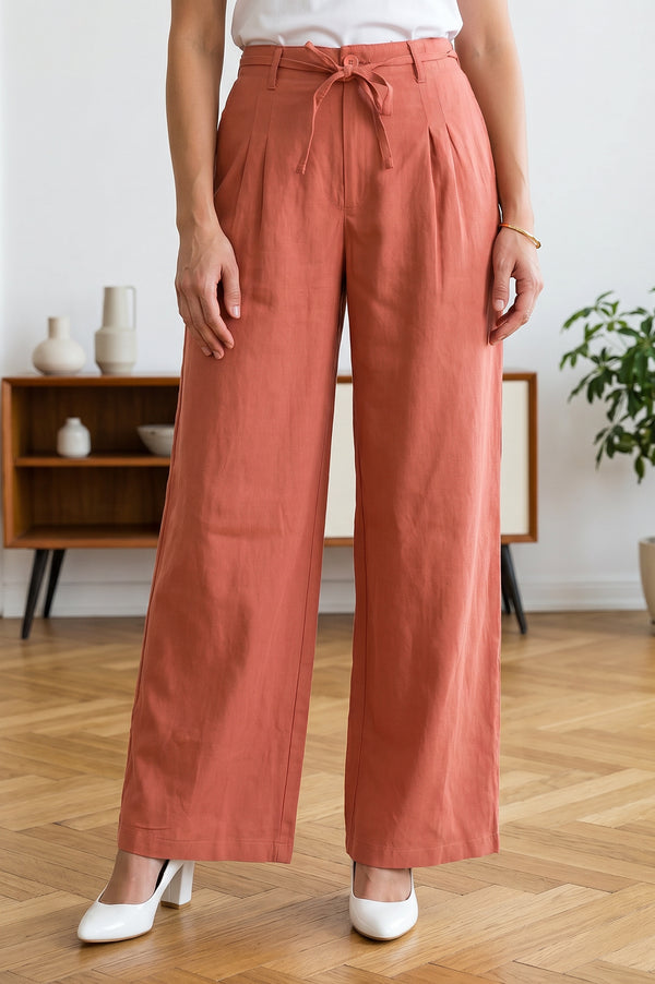 Rust High Rise Wide-Leg Ankle Length Pants