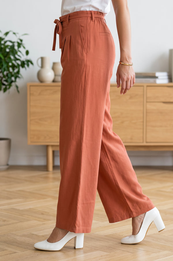 Rust High Rise Wide-Leg Ankle Length Pants