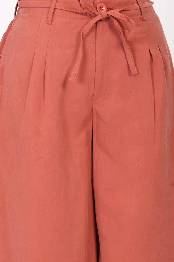 Rust High Rise Wide-Leg Ankle Length Pants
