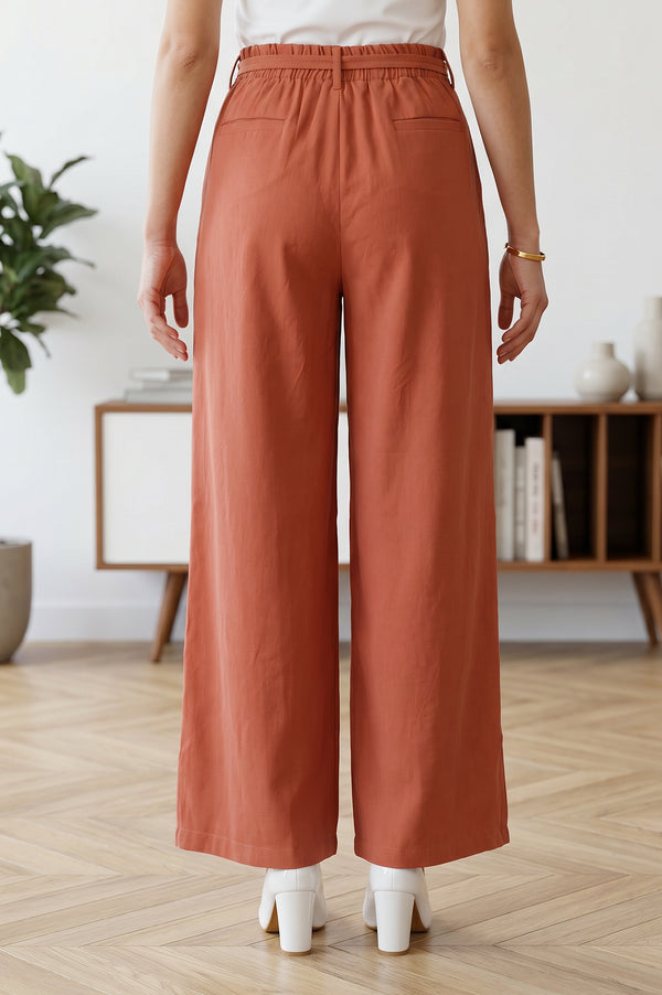 Rust High Rise Wide-Leg Ankle Length Pants