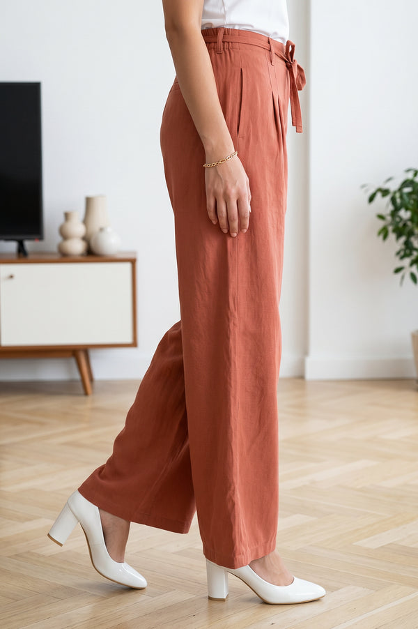 Rust High Rise Wide-Leg Ankle Length Pants