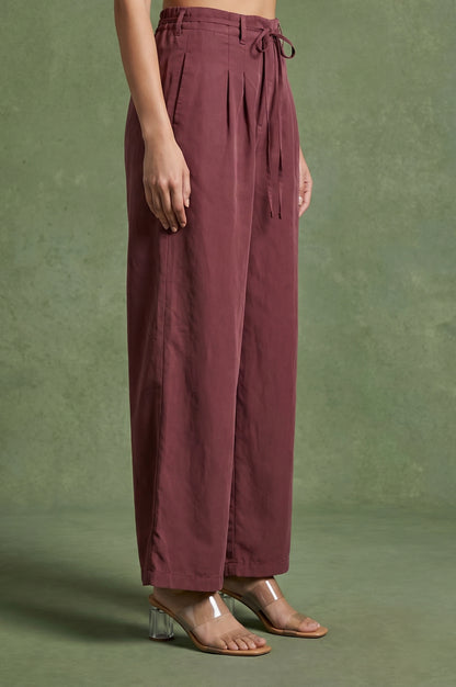 Maroon High Rise Wide-Leg Ankle Length Pants