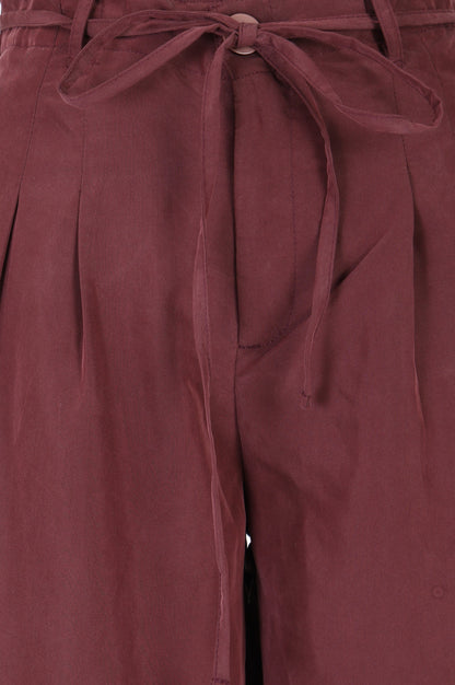 Maroon High Rise Wide-Leg Ankle Length Pants