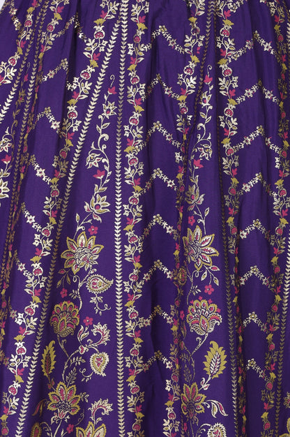 Purple Ethnic Motifs Crepe Wide Leg Ankle Length Skirt