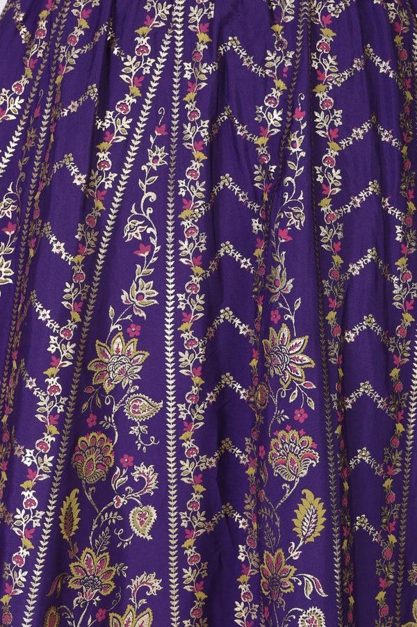 Purple Ethnic Motifs Crepe Wide Leg Ankle Length Skirt