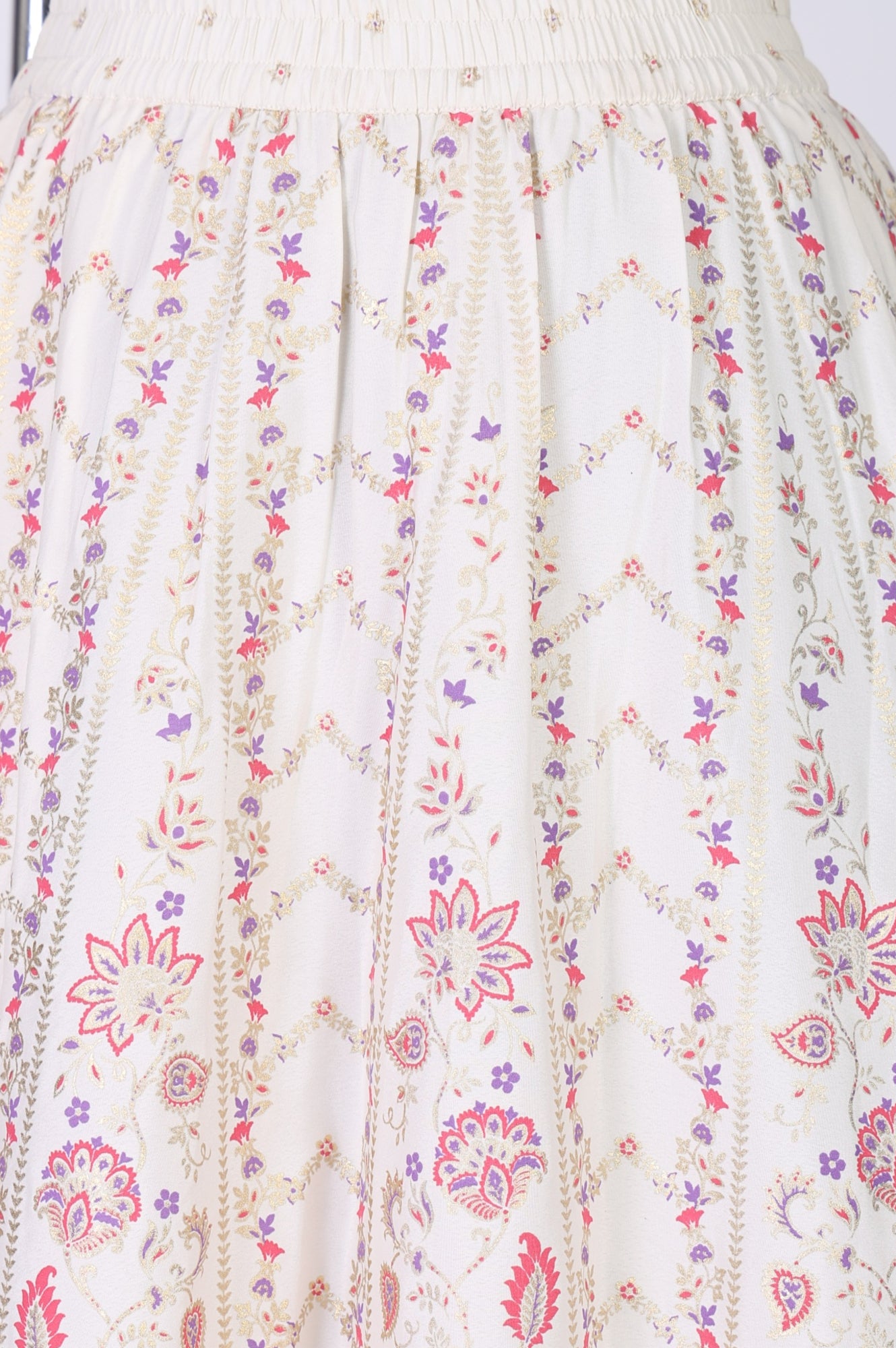 White Ethnic Motifs Foil Printed Crepe Flared Ankle Length Skirt