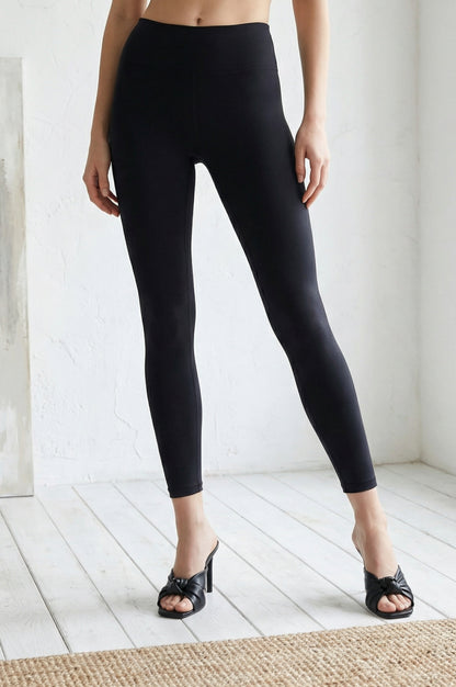 Black Textured Cotton Blend Skinny Fit Ankle Length Leggings