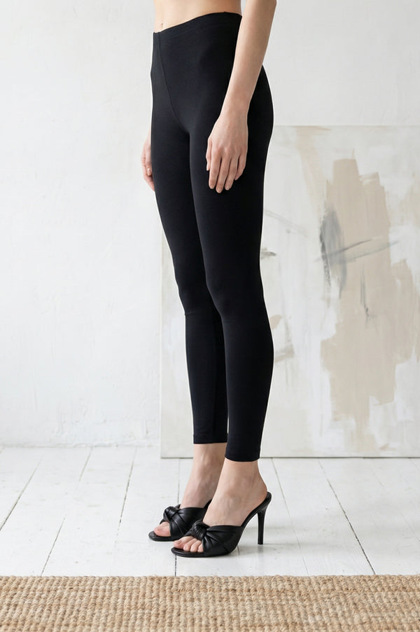 Black Textured Cotton Blend Skinny Fit Ankle Length Leggings