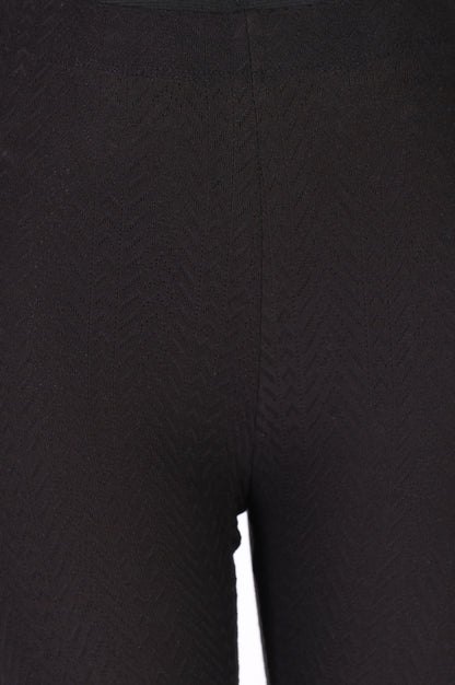 Black Textured Cotton Blend Skinny Fit Ankle Length Leggings