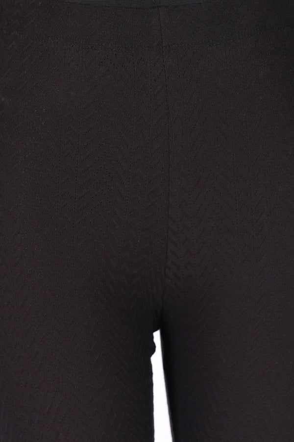 Black Textured Cotton Blend Skinny Fit Ankle Length Leggings