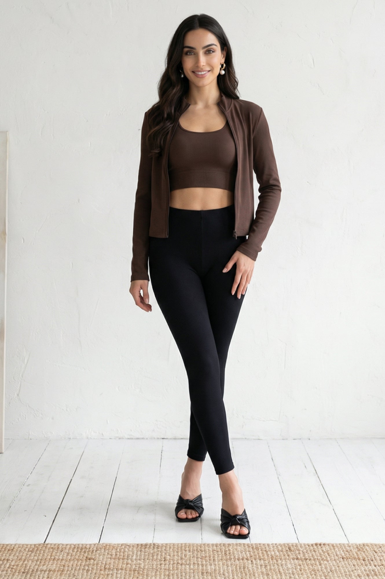 Black Textured Cotton Blend Skinny Fit Ankle Length Leggings