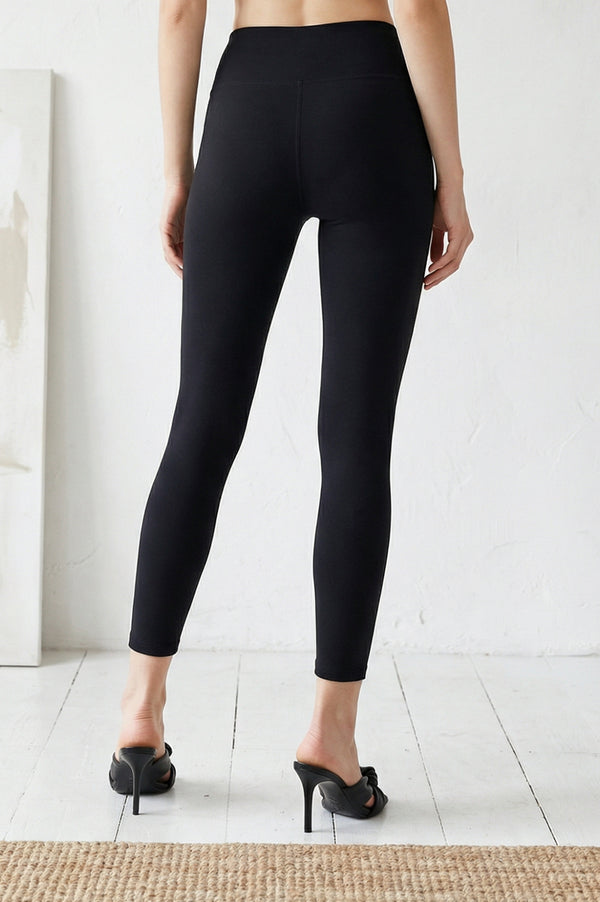 Black Textured Cotton Blend Skinny Fit Ankle Length Leggings