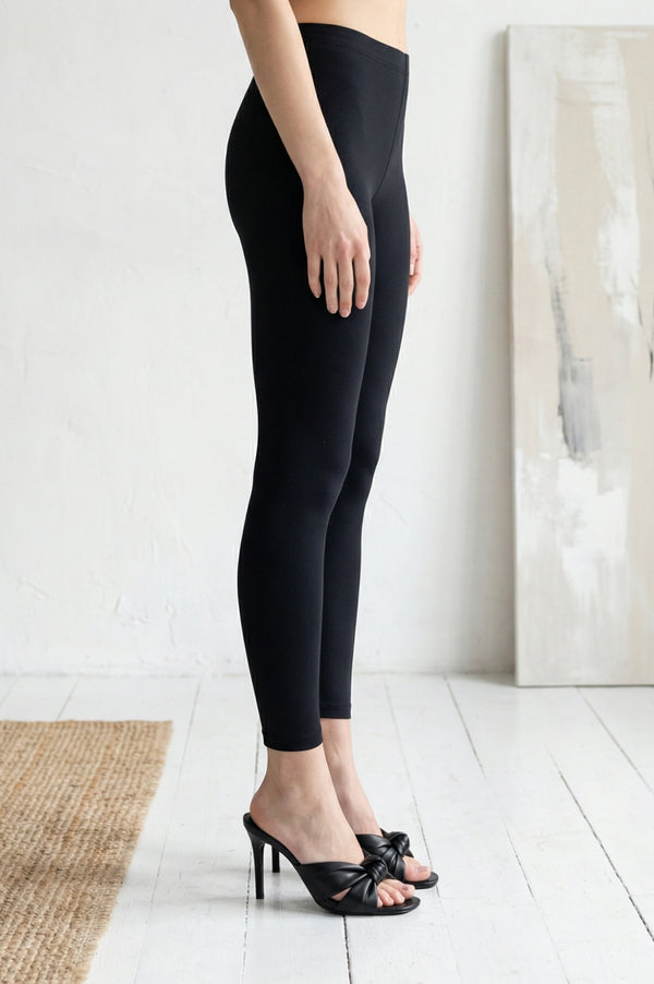 Black Textured Cotton Blend Skinny Fit Ankle Length Leggings