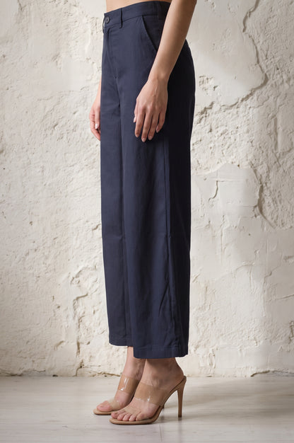 Taupe Solid Straight Fit Ankle Length Pants