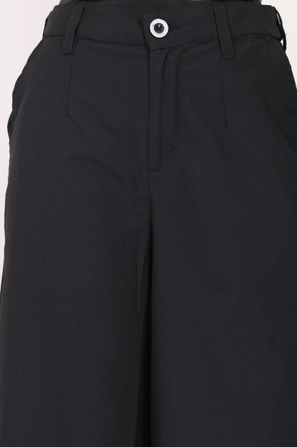 Black Solid Buttons Wide Leg Floor Length High Rise PANTS