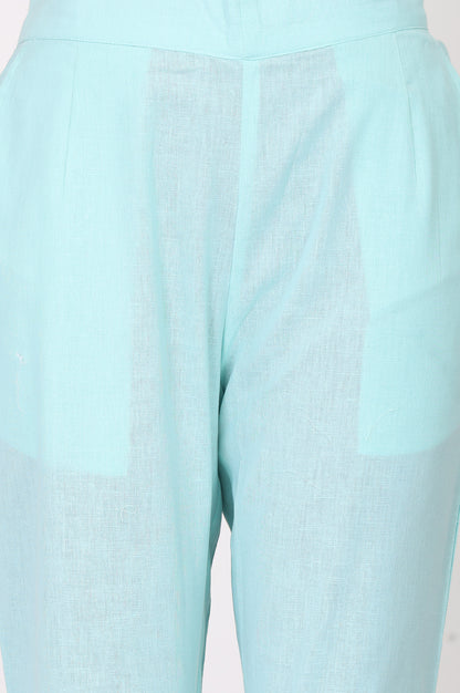 Mint Green Straight Fit Ankle Length Mid Rise Trousers