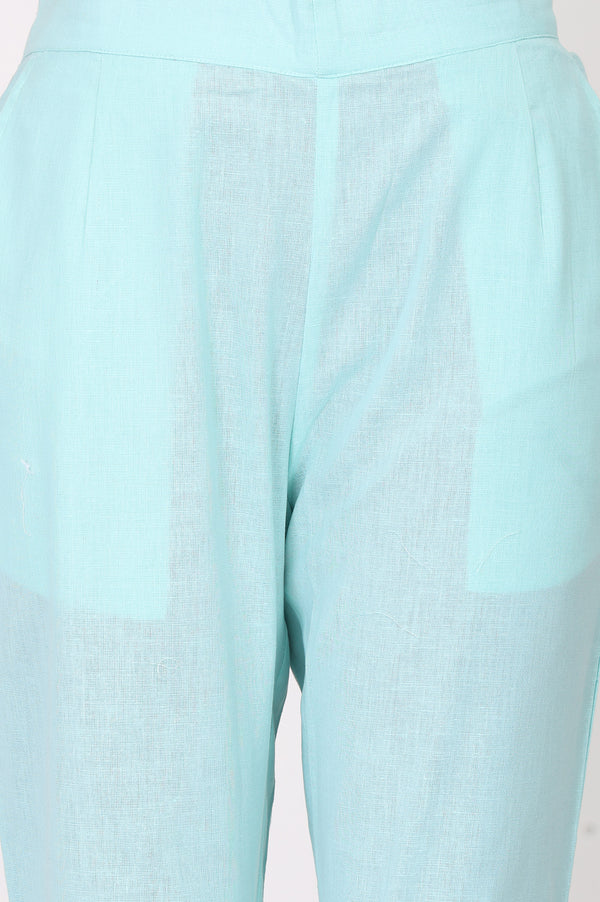 Mint Green Straight Fit Ankle Length Mid Rise Trousers