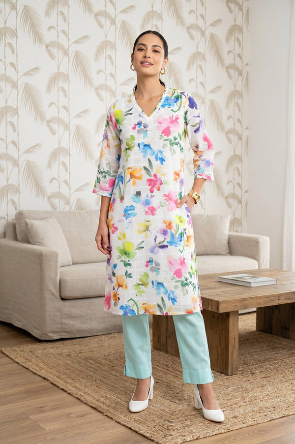 Mint Green Straight Fit Ankle Length Mid Rise Trousers