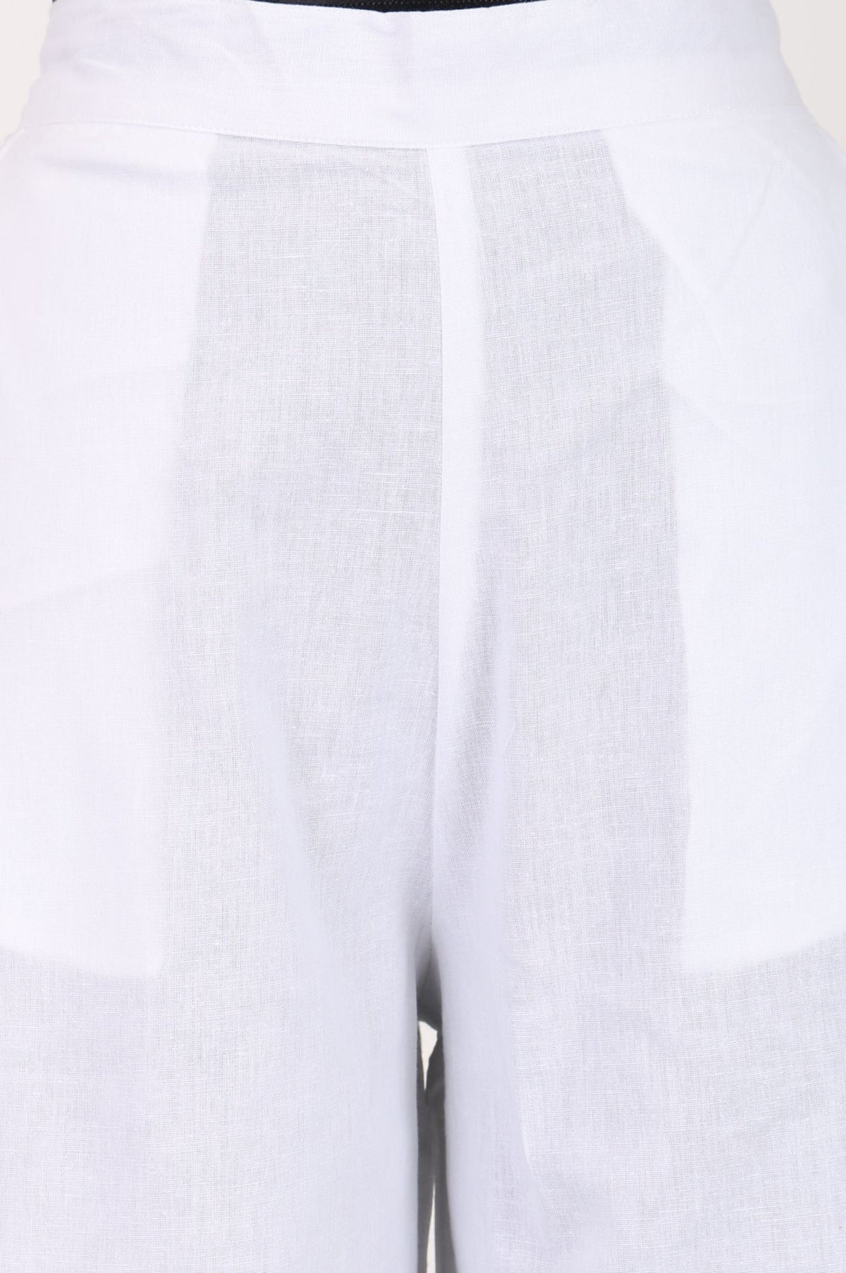 White Solid Cotton Flax Wide Leg Ankle Length High Rise Palazzo