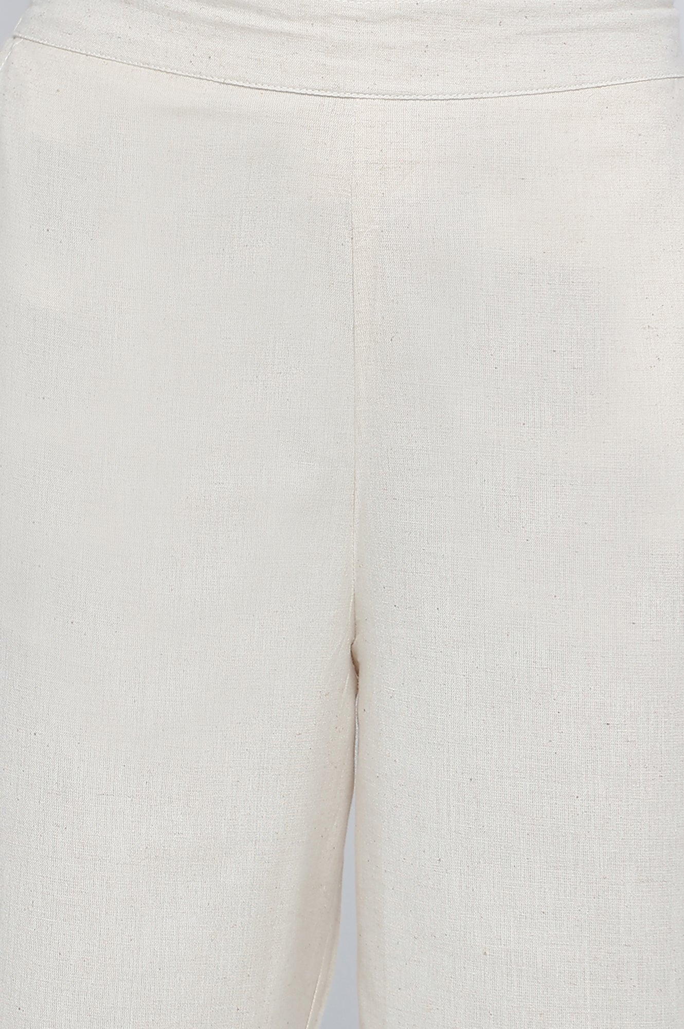 Off White Solid Cotton Flax Culottes in Calf Length