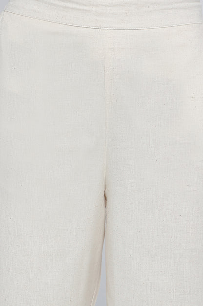 Off White Solid Cotton Flax Culottes in Calf Length