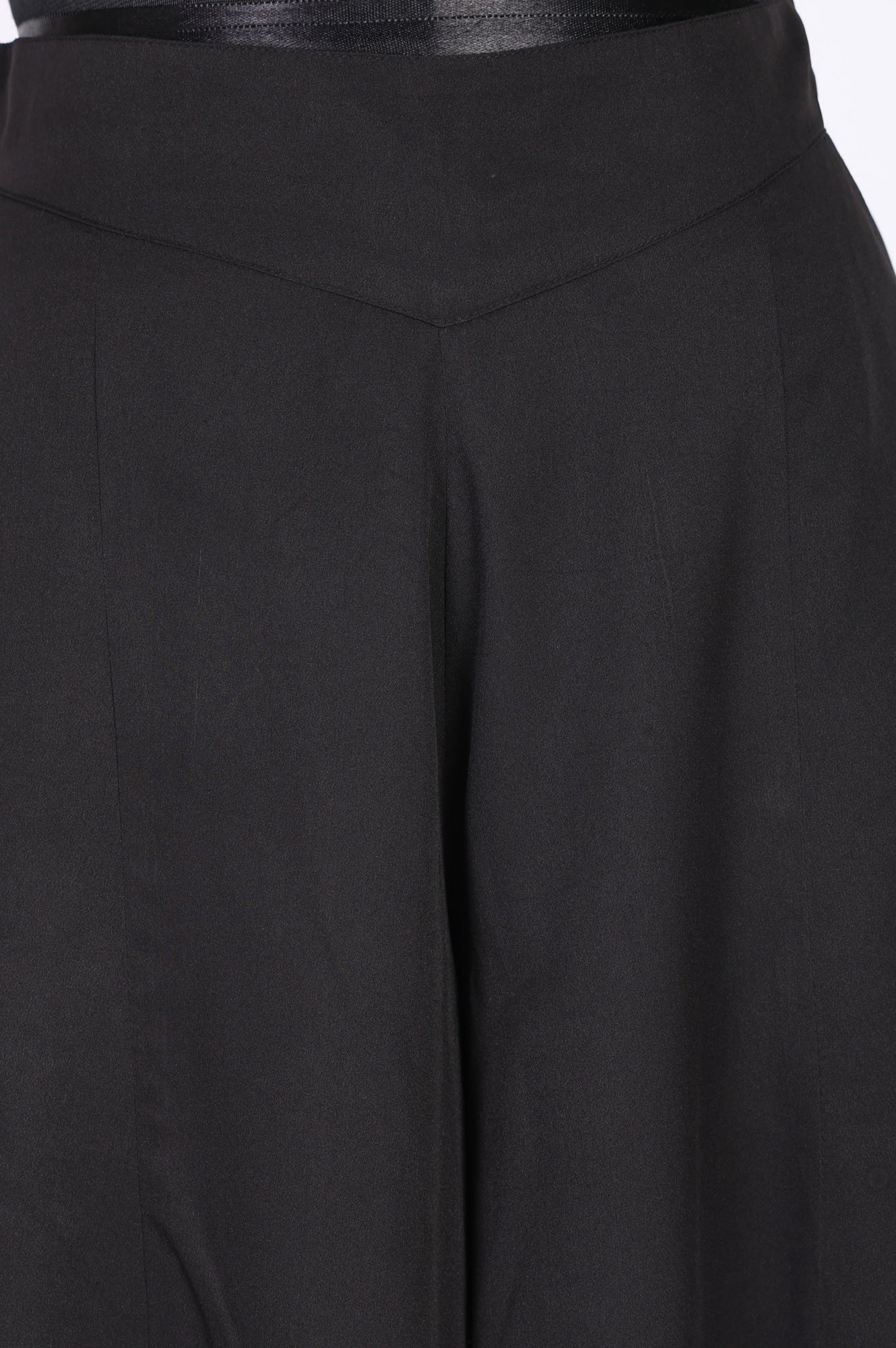Black Solid Crepe Wide Leg Flared Ankle Length Palazzo