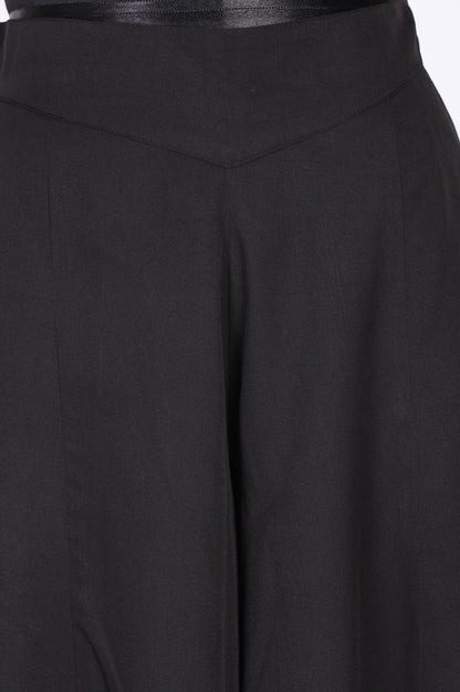 Black Solid Crepe Wide Leg Flared Ankle Length Palazzo