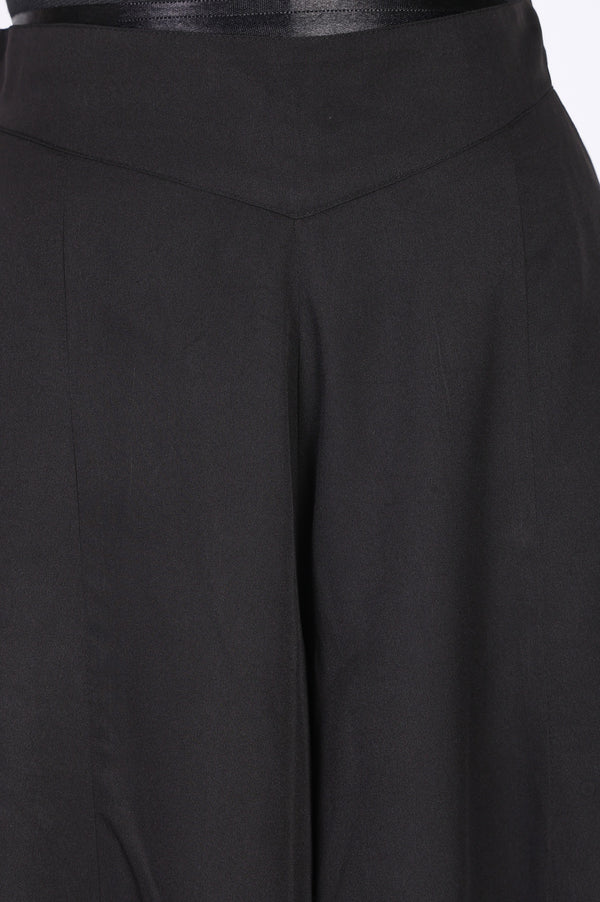 Black Solid Crepe Wide Leg Flared Ankle Length Palazzo