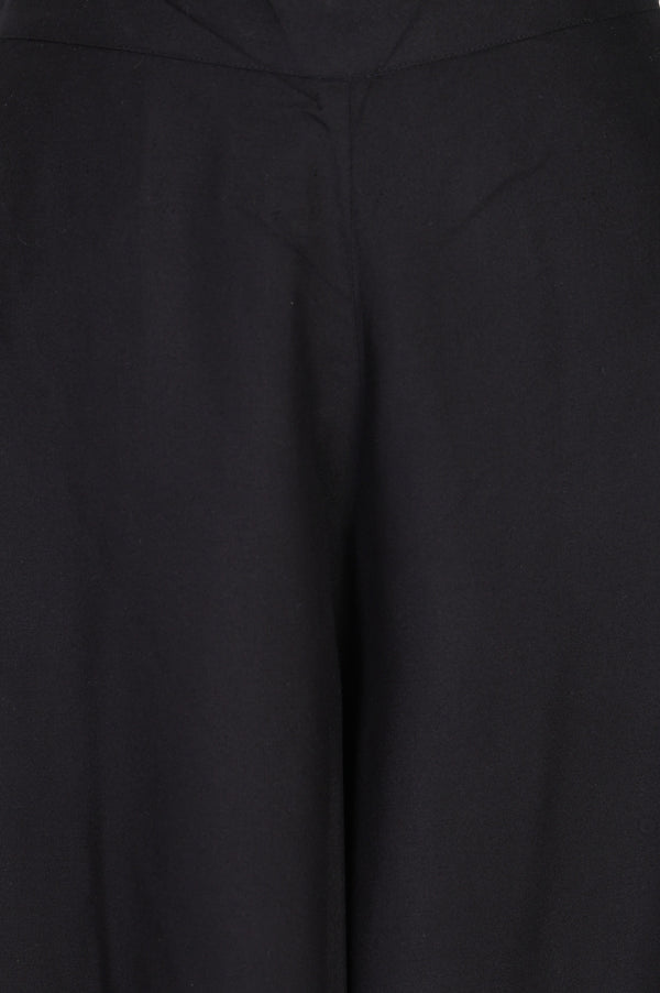 Black Solid Rayon Wide Leg Cullotes