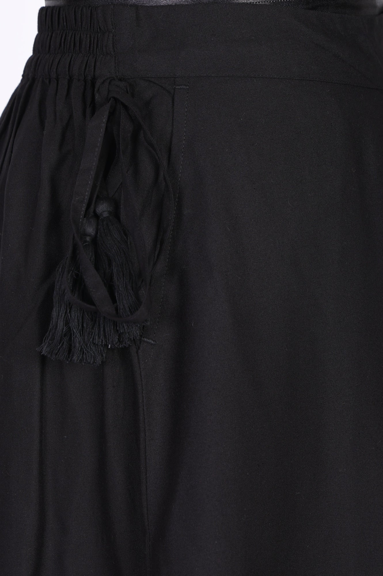 Black Solid Rayon Wide Leg Cullotes