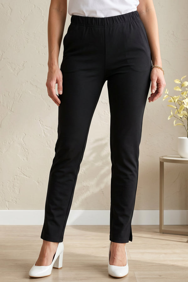 Black Slim Fit Ankle Length Mid Rise Trousers