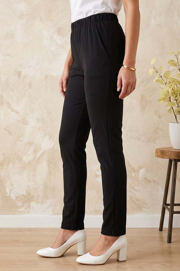 Black Slim Fit Ankle Length Mid Rise Trousers