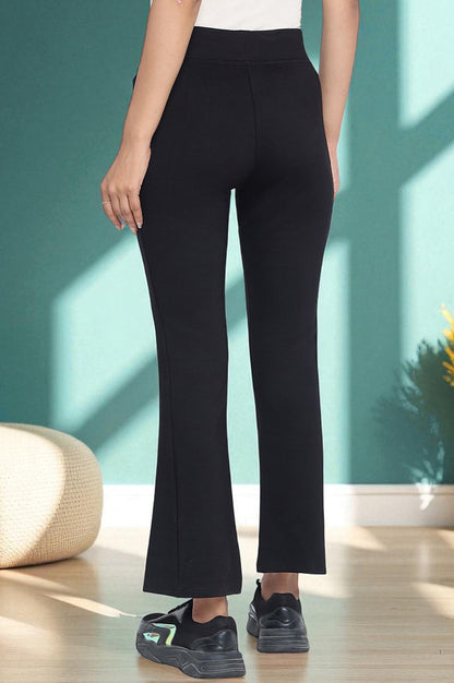 Black Solid Mid Rise Tights in Ankle Length