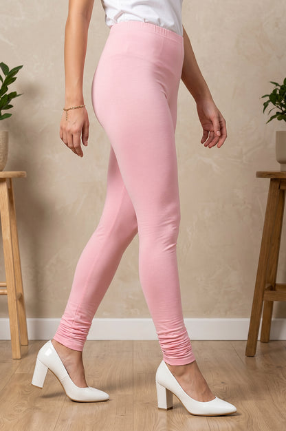 Pink Skinny Fit Ankle Length Mid Rise Leggings