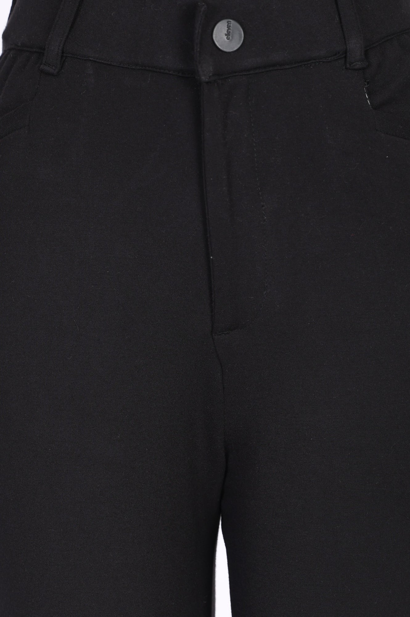 Black Solid Rayon Blend Slim Fit Ankle Length Pants