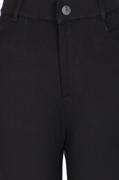 Black Solid Rayon Blend Slim Fit Ankle Length Pants