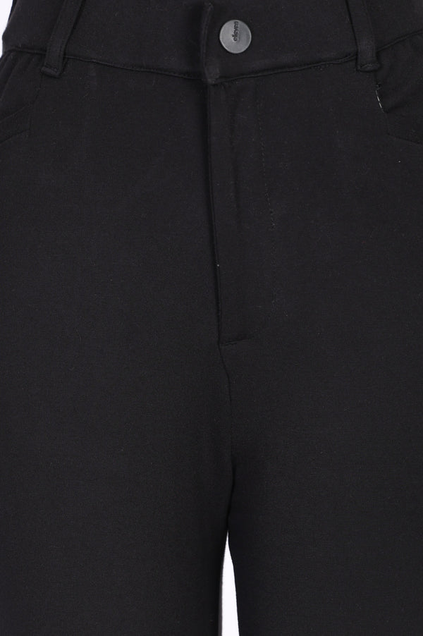 Black Solid Rayon Blend Slim Fit Ankle Length Pants