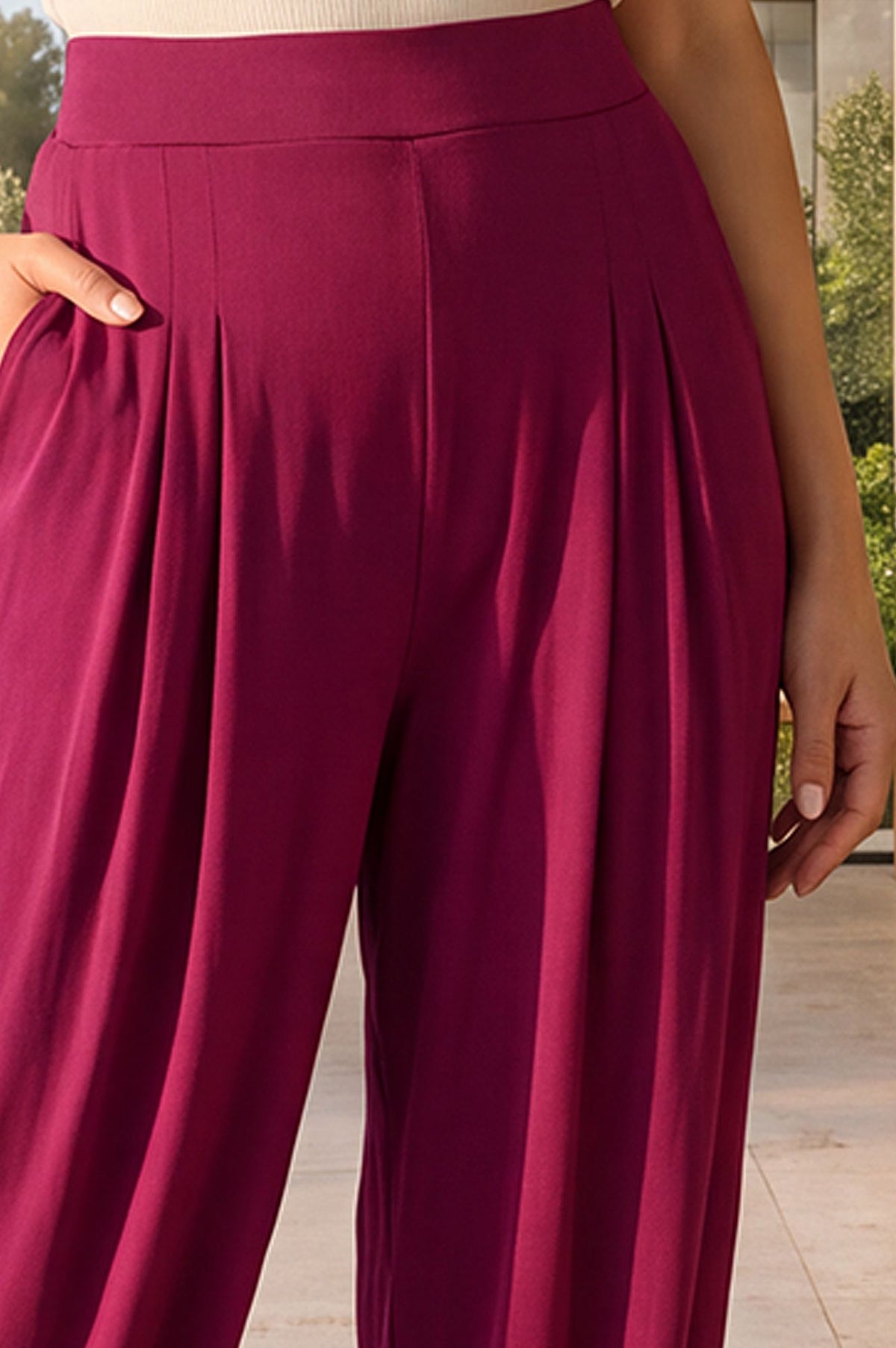 Magenta Solid Pocket Flap Jogger Ankle Length Mid Rise Harem Pants