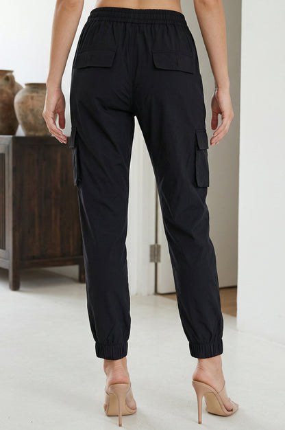 Black Solid Pure Cotton Ankle Length Cargo