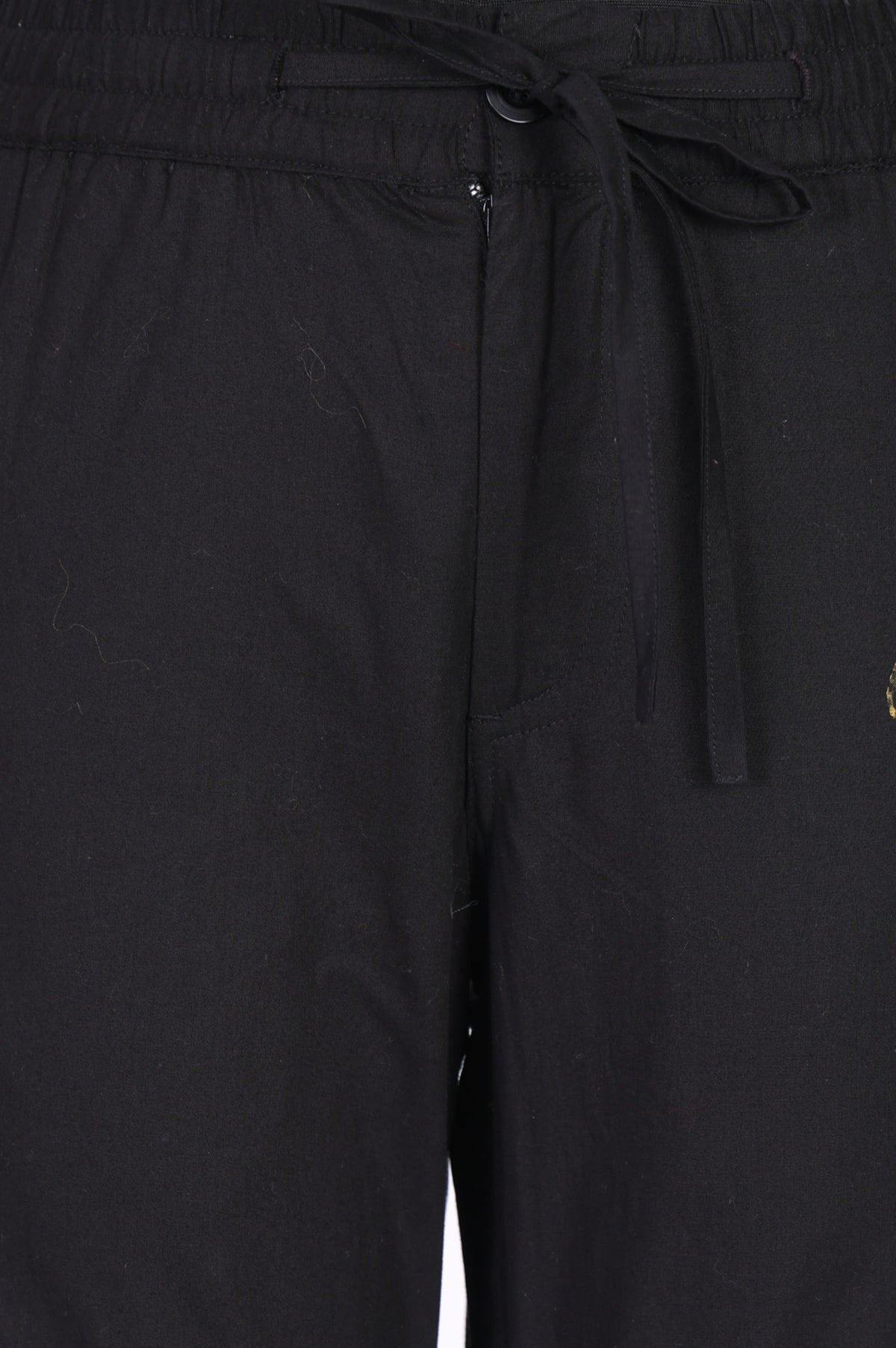 Black Solid Pure Cotton Ankle Length Cargo
