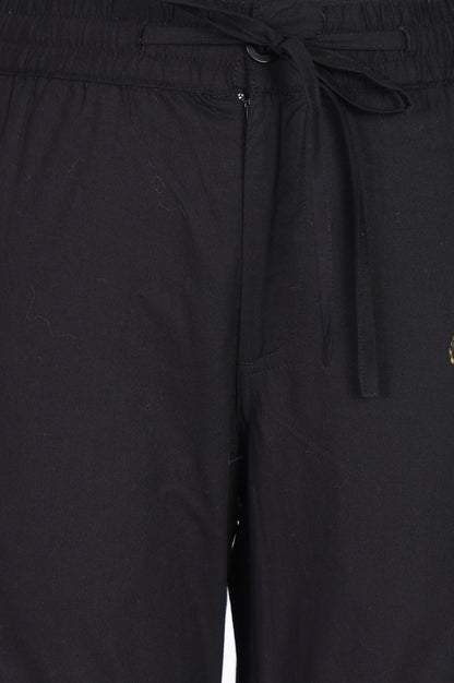 Black Solid Pure Cotton Ankle Length Cargo