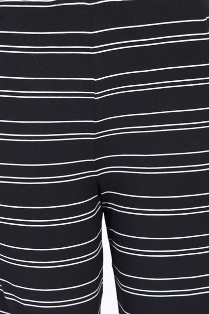 Black Yarn Dyed Striped Cotton Blend Straight Fit Ankle Length Trousers