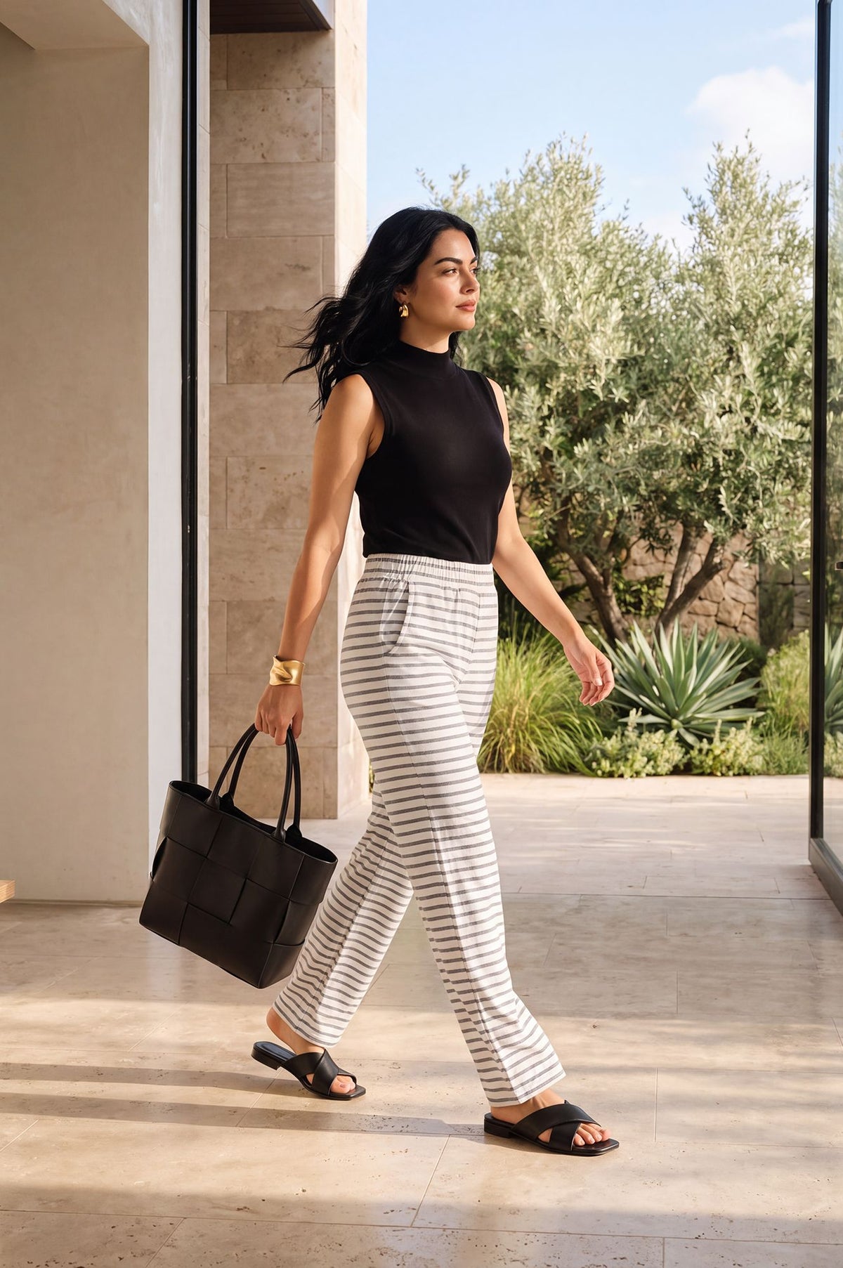 Off White Yarn Dyed Cotton Relaxed Fit Straight Ankle Length Trousers